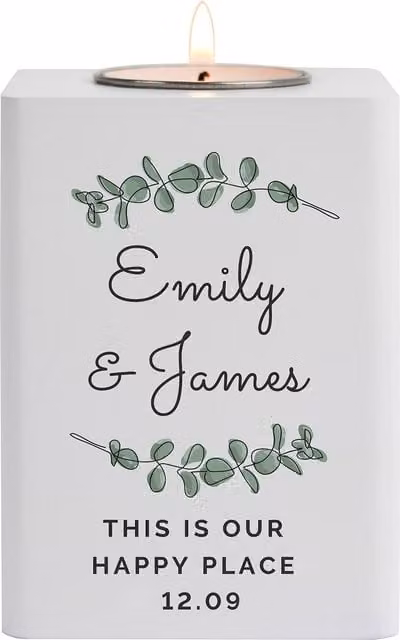 Personalised Memento Company Personalised Botanical White Wooden Tea Light Holder