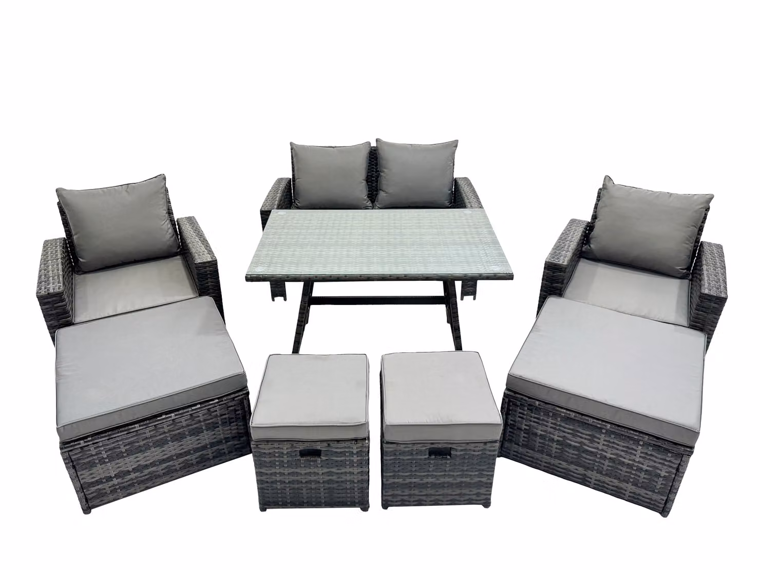 Fimous 8 Seater Outdoor Dining Set with Double Seat Sofa and 4 Stools in Dark Grey – 2