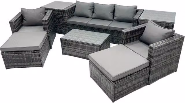 Fimous Modern Outdoor Lounge Set in Grey with 3-Seater Sofa, Armchair, Coffee Table and Ottoman
