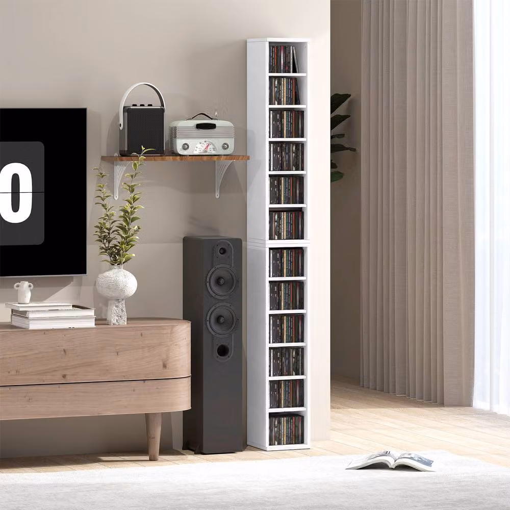 STILVORA Set of 2 White Modern CD Storage Units with Adjustable Shelves – 3