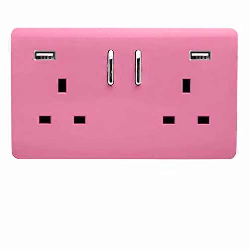 Trendi 2 Gang 13 Amp USB Switched Flush Socket with Plate in Pink – 1