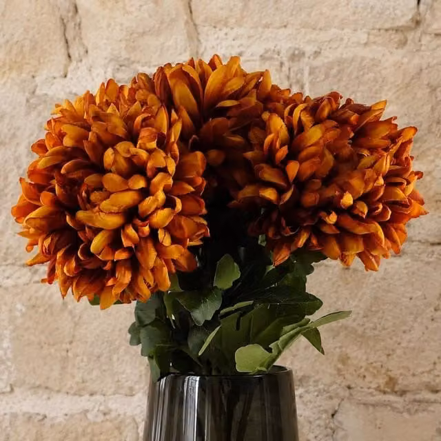 Leaf Pack of 6 Orange Artificial Extra Reflex Chrysanthemums, Height: 75 cm