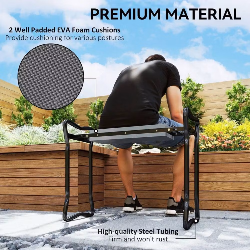 SPETLEK 2-in-1 Folding Garden Kneeler and Foam Chair in Black – 3