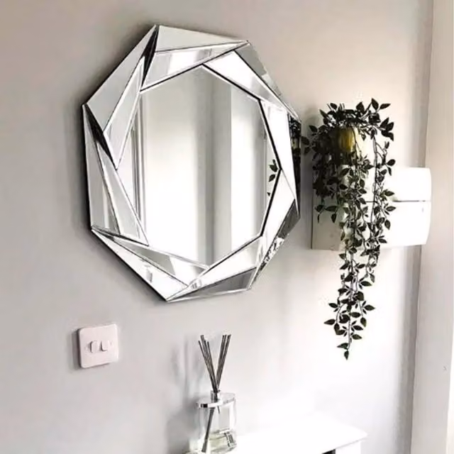 Biznest Modern Octagonal Hanging Wall Mirror in Silver