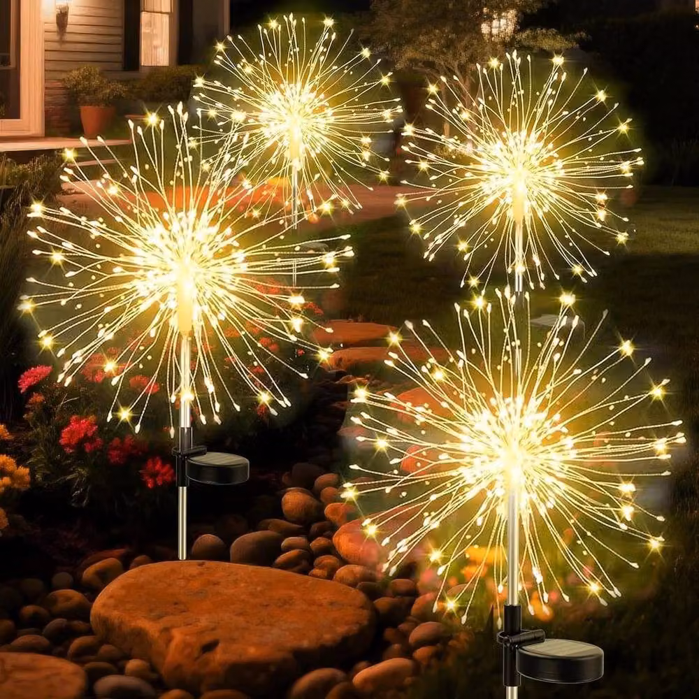 NESTLUNE 2-Pack Solar Starburst Firework Fairy Lights in White for Outdoor Garden Use – 3