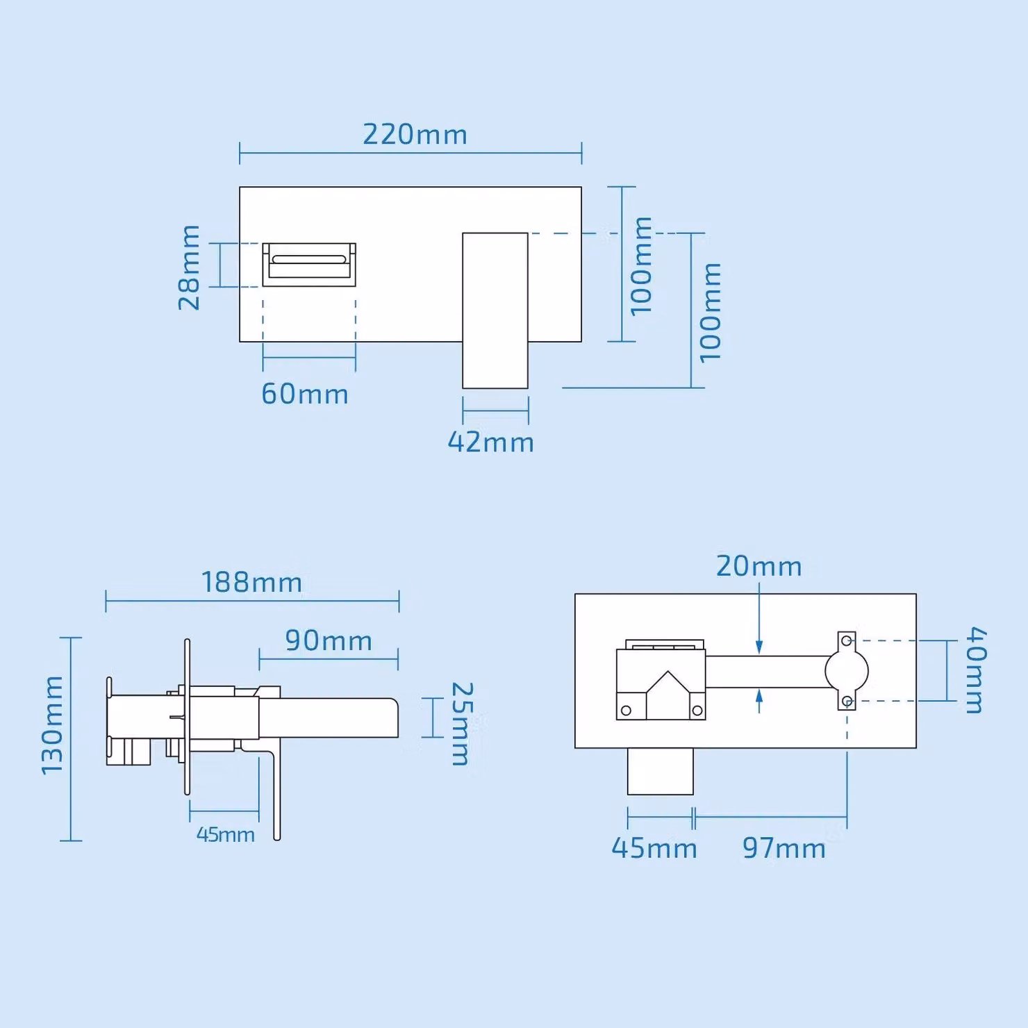 Nes Home Laura Waterfall Wall Mounted Basin Mono Mixer Tap in Silver Chrome – 2