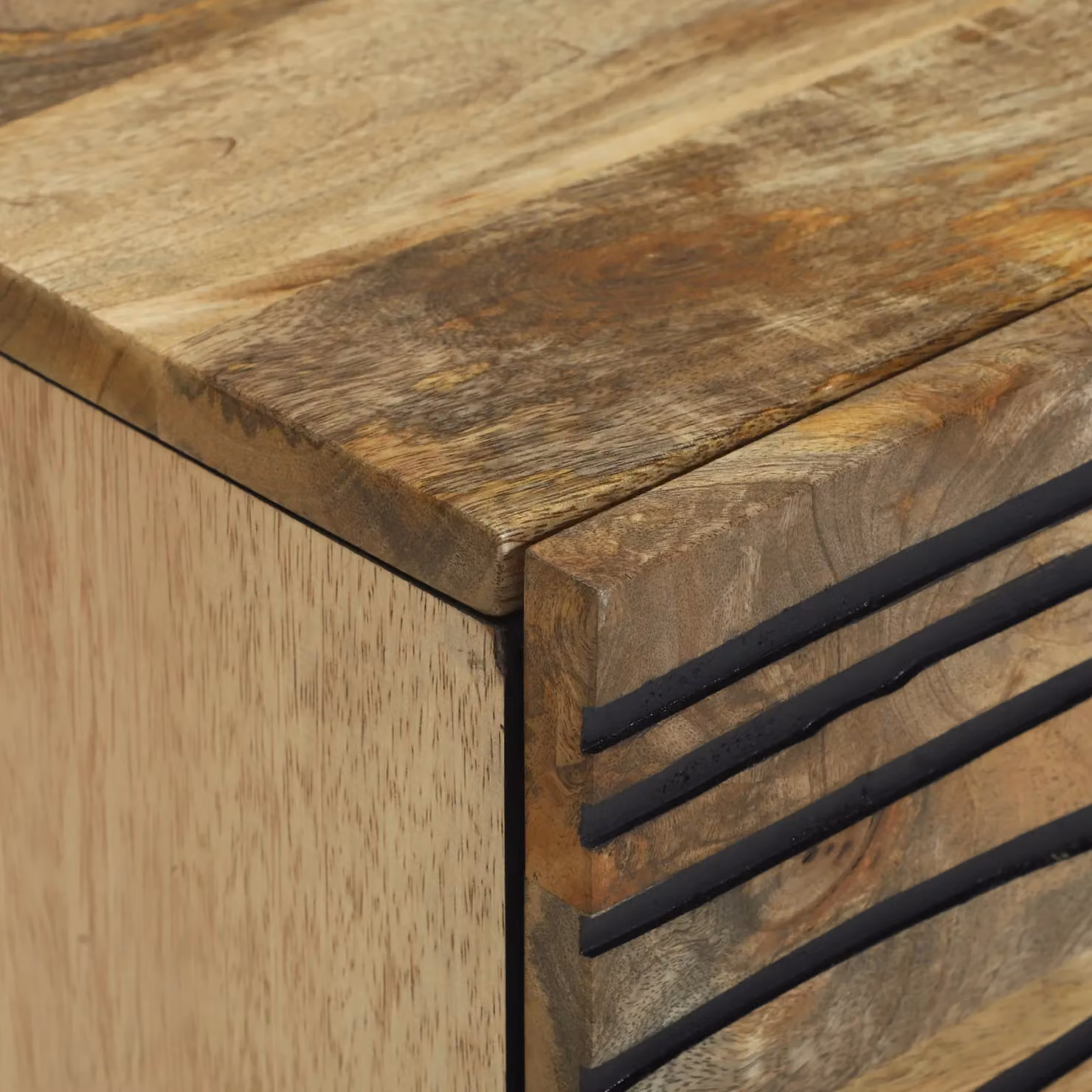 Berkfield Home Bedside Cabinet in Beige, Solid Mango Wood and Engineered Wood, W/D/H: 40 x 33.5 x 46 cm – 6
