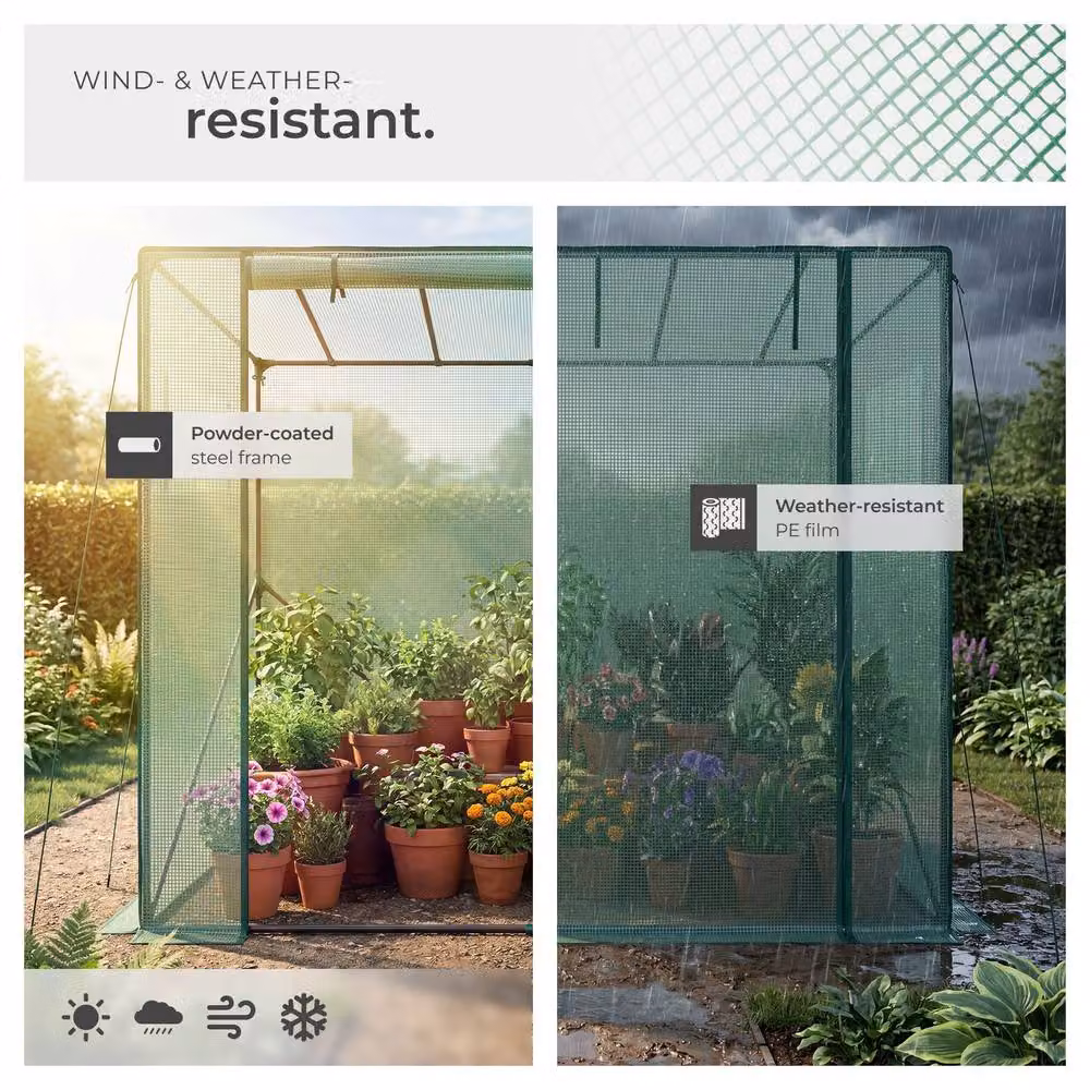 tectake Anton Plastic and Steel Greenhouse in Green, W/D/H: 200 x 77 x 170 cm – 4