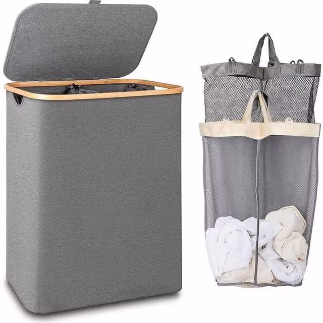 NESTLUNE Grey Collapsible Fabric Laundry Basket for Dirty Clothes Storage – 1