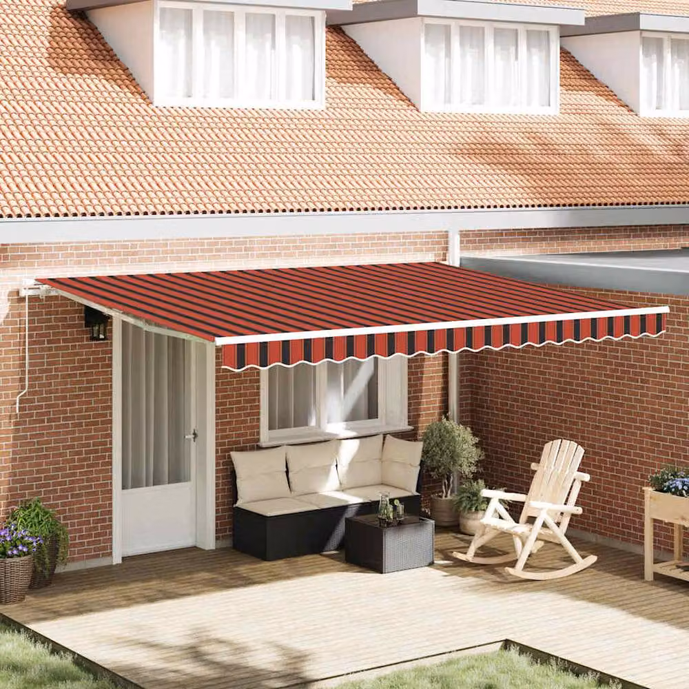 Berkfield Home Manual Retractable Folding Arm Awning in Orange, Brown and Red Striped Fabric, W: 450 cm, D: 300 cm – 2