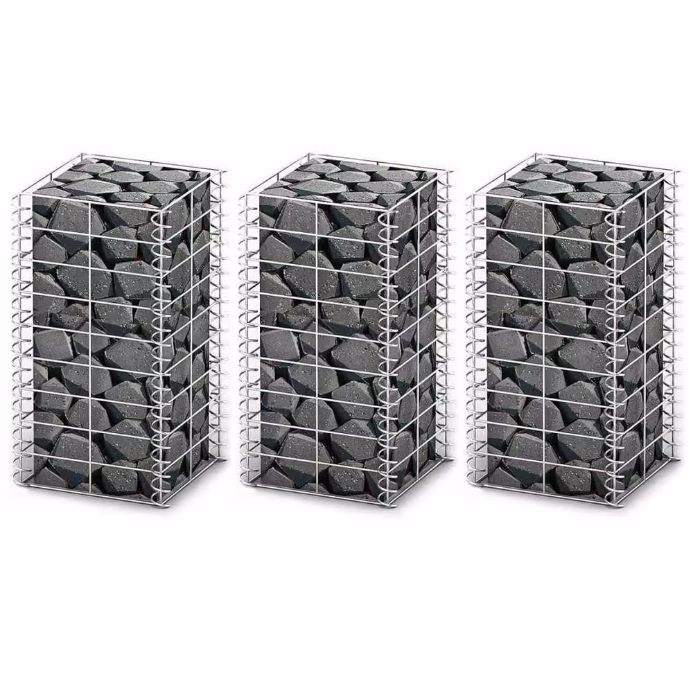 Berkfield Home Durable Galvanised Steel Gabion Basket Set, 3 Pieces, Silver, W/D/H: 25 x 25 x 50 cm – 2
