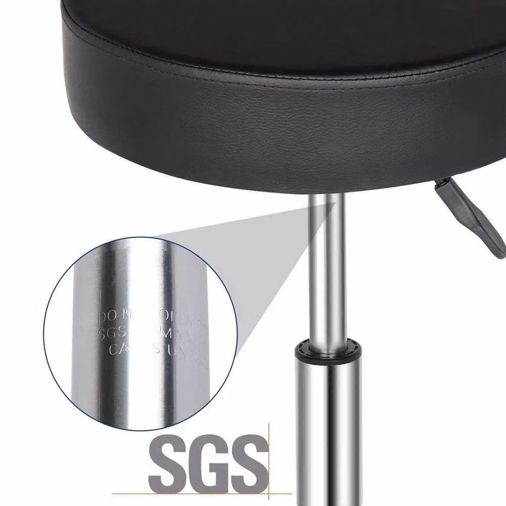 VOGREX Adjustable Rolling Salon Massage Stool in Black with Synthetic Leather and Castors – 4