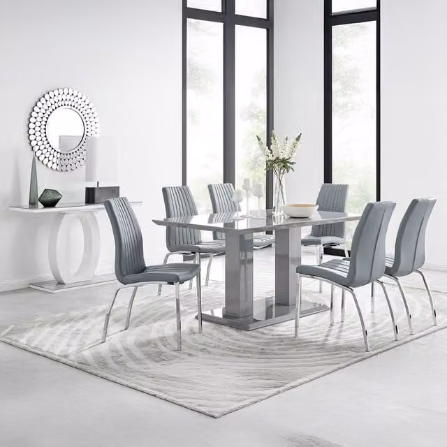 FurnitureboxUK Imperia Grey High Gloss Rectangular Dining Table and 6 Chairs Set