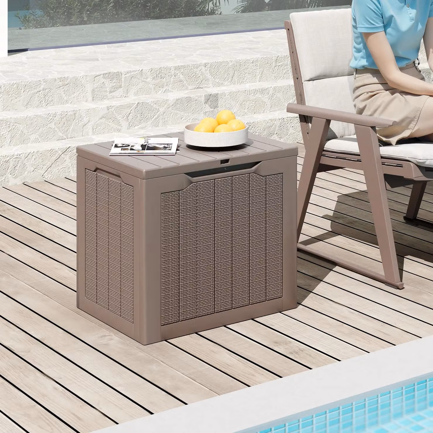Costway 96L Outdoor Storage Deck Box with Lockable Lid in Brown – 4