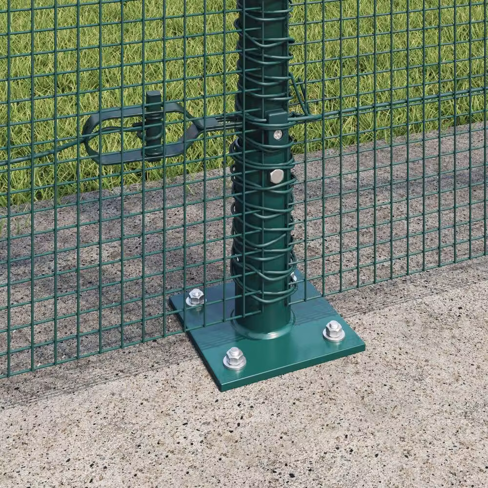 Berkfield Home Green Steel Welded Wire Fence with 13 Flanged Posts, W: 25 m, H: 1.5 m – 3