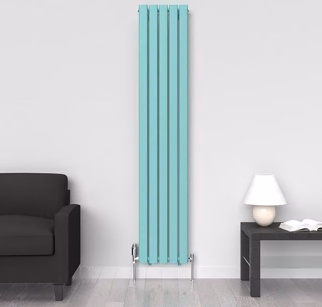 Lux Heat Flat Coloured Vertical Radiator in Light Aqua Green, H 180 cm x W 35 cm