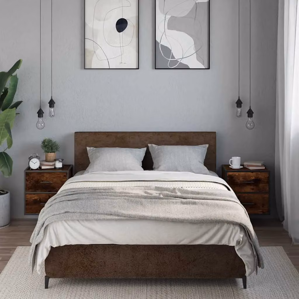 Berkfield Home Set of 2 Wall-mounted Bedside Cabinets in Smoked Oak Brown, W: 40 cm, D: 31 cm, H: 39.5 cm – 2