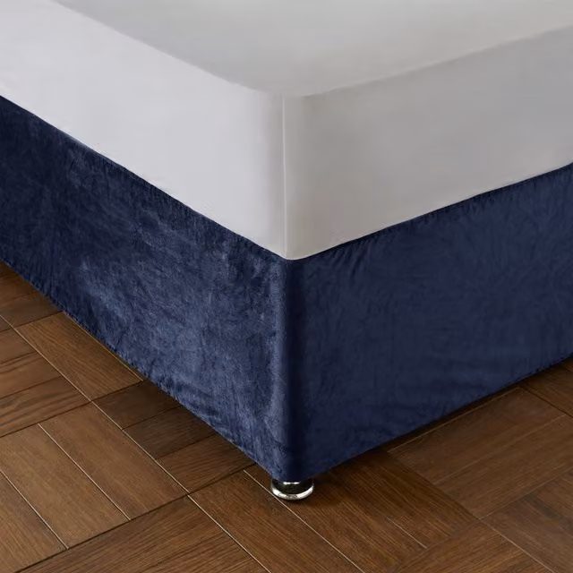 Catherine Lansfield Kingsley Matt Velvet Divan Base Wrap Duvet Cover Bedding Set in Navy Blue