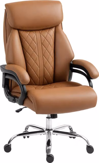 HOMCOM Modern Spring Padded Faux Leather Task Office Chair with Armrests and Castors, Brown