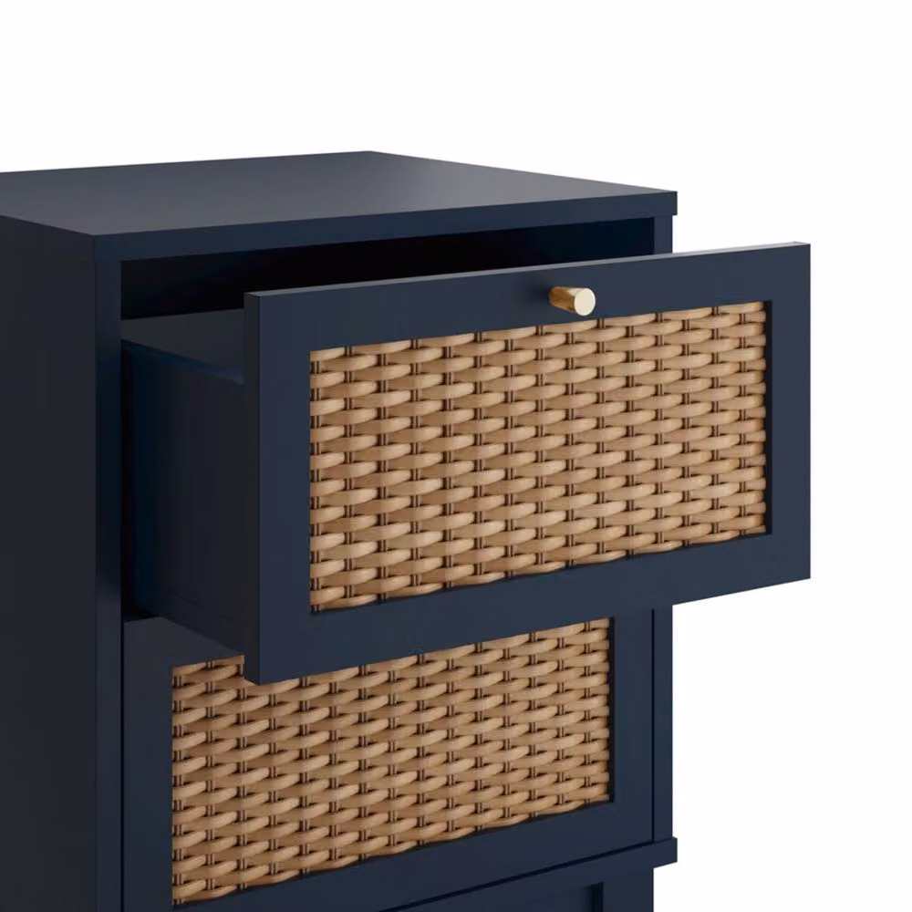 Wyld Haus Waterford Berlin Blue Oak and Rattan 2 Drawer Bedside Cabinet W/D/H: 35 x 40 x 58.6 cm – 3