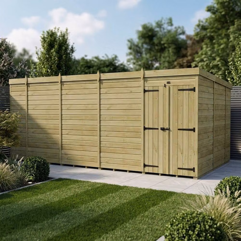 Buttercup Farm Brown Timber Pent Garden Shed with Double Doors and No Windows, W: 305 cm, D: 305 cm, H: 210 cm – 2