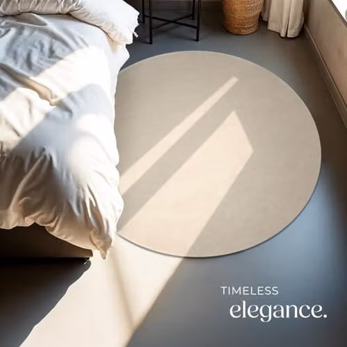 tectake Zonelle Round Fluffy Rug in Beige, Allergy-Friendly and Washable, Diameter: 120 cm – 6