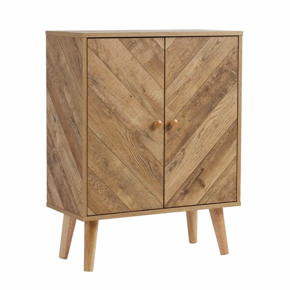 Home Source Mid-Century Geometric 2 Door Sideboard Storage Unit in Natural – 4