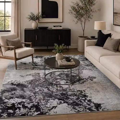 Serdim Rugs Abstract Modern Area Rug, Black, W: 120 cm, L: 170 cm – 1