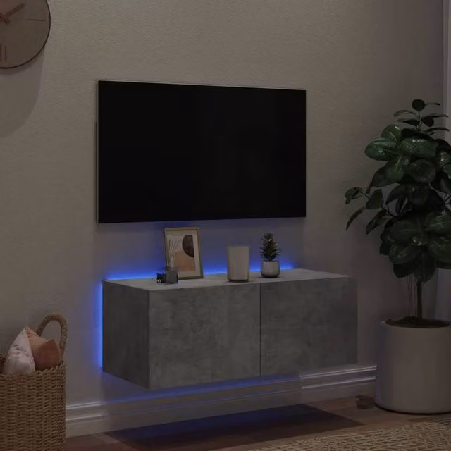 Berkfield Home Modern TV Wall Cabinet with LED Lights in Concrete Grey, W/D/H: 80 x 35 x 31 cm