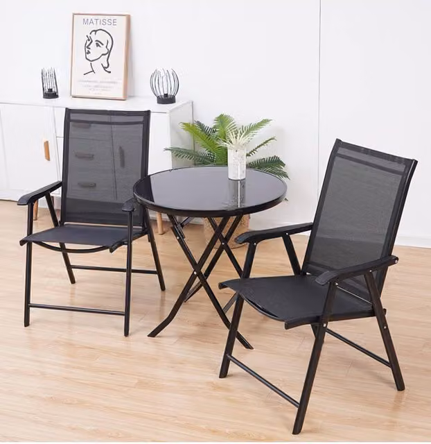 Living and Home 2-Person Dining Bistro Set in Black Metal