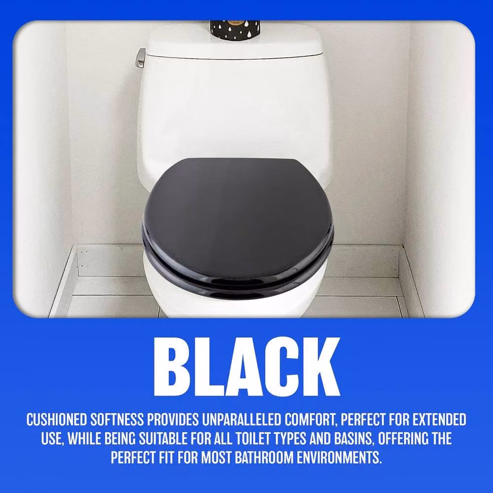 BARGAINS-GALORE Black MDF Universal Oval Bathroom WC Toilet Seat with Fittings – 5