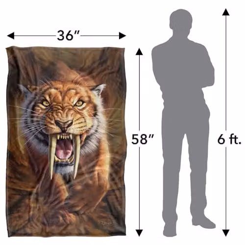 JQ Licensing Jlo Saber-Toothed Tiger Super Soft Silky Touch Fleece Throw Blanket, Multicolour, W/D/H: 91 x 147 cm – 4