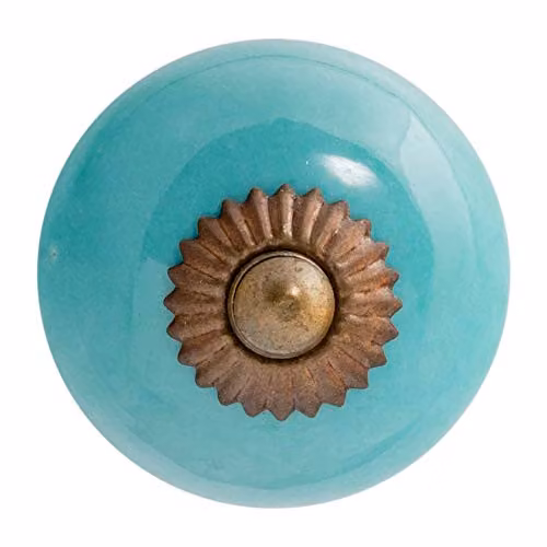 Nicola Spring Polished Turquoise Ceramic Cabinet Knobs, Pack of 6 – 1