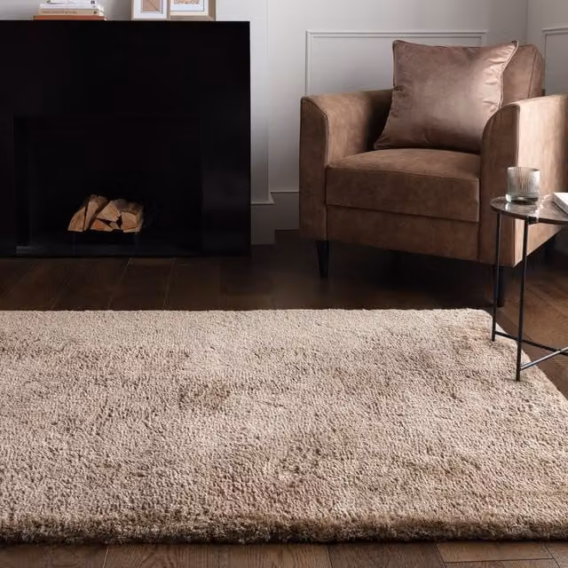 Asiatic Carpets Modern Plain Rectangular Shaggy Rug in Beige and Brown, Width: 150 cm