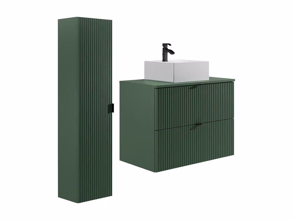 Vente-unique Suspended Ribbed Bathroom Vanity Unit with Square Ceramic Countertop Basin in Green and White, W/D/H: 60 x 47 x 80 cm – 2