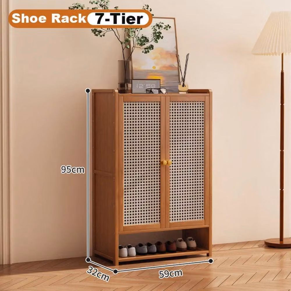 NESTLUNE 7-Tier Dustproof Shoe Storage Cabinet in Brown, W/D/H: 100 x 15 x 95 cm – 2
