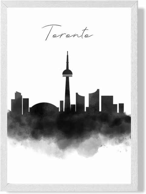 ARTZE Toronto Watercolour Skyline City Framed Print, Black and White, A3
