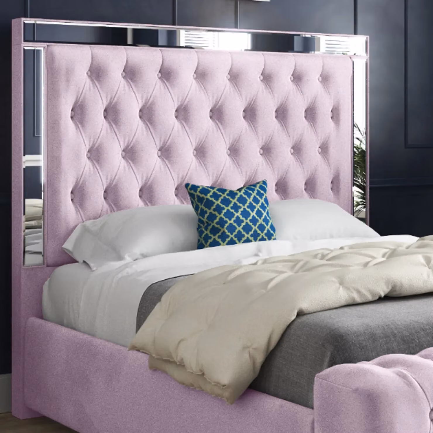 Casani Marino Mirror Upholstered Soft Velvet Bed Frame in Pink, Super King, W: 200 cm x D: 200 cm – 2