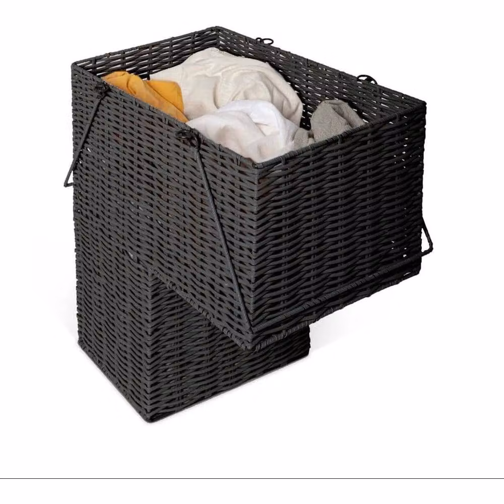 NESTLUNE Black Resin Wicker Woven Storage Baskets with Handles and Open Weave – 6