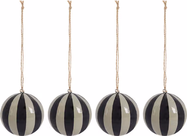 House of Hackney Artist's Stripe Christmas Baubles, 4 Pack, Black and Multicolour