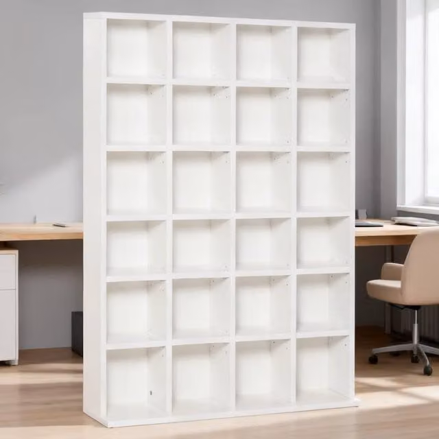 ERGOVEXA CD Storage Unit with Adjustable Shelves and Media Compartments, White, W: 89 cm, H: 130.5 cm