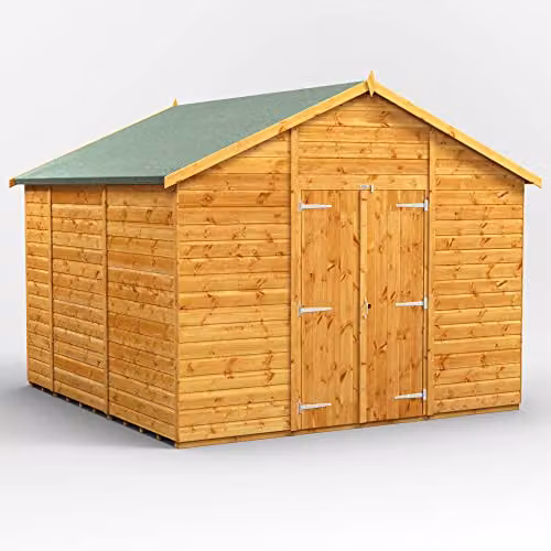 Powersheds Premium Pent Wooden Garden Shed with Double Doors in Natural Brown (Windowless)