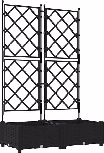 Berkfield Home Garden Planter with Trellis, 2 Piece Set, Black, W: 80 cm, D: 40 cm, H: 125.5 cm