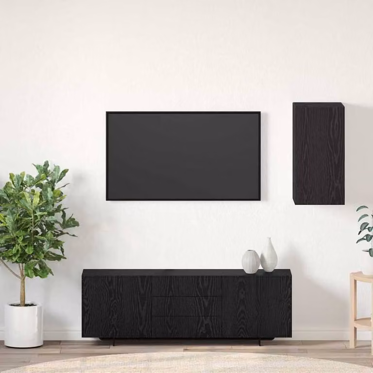 Berkfield Home Modern Wall-Mounted TV Unit with Storage and Hinged Doors in Black