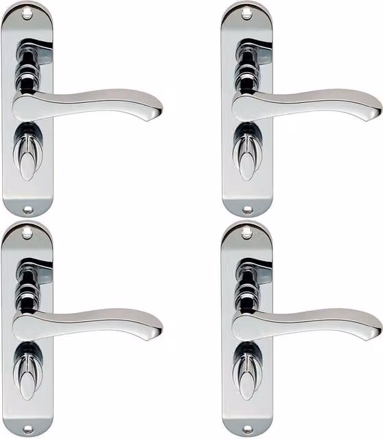 Loops 4 Pairs of Scroll Lever Bathroom Door Handles with Backplate, Chrome, W/D/H: 18.0 x 6.4 x 17.9 cm