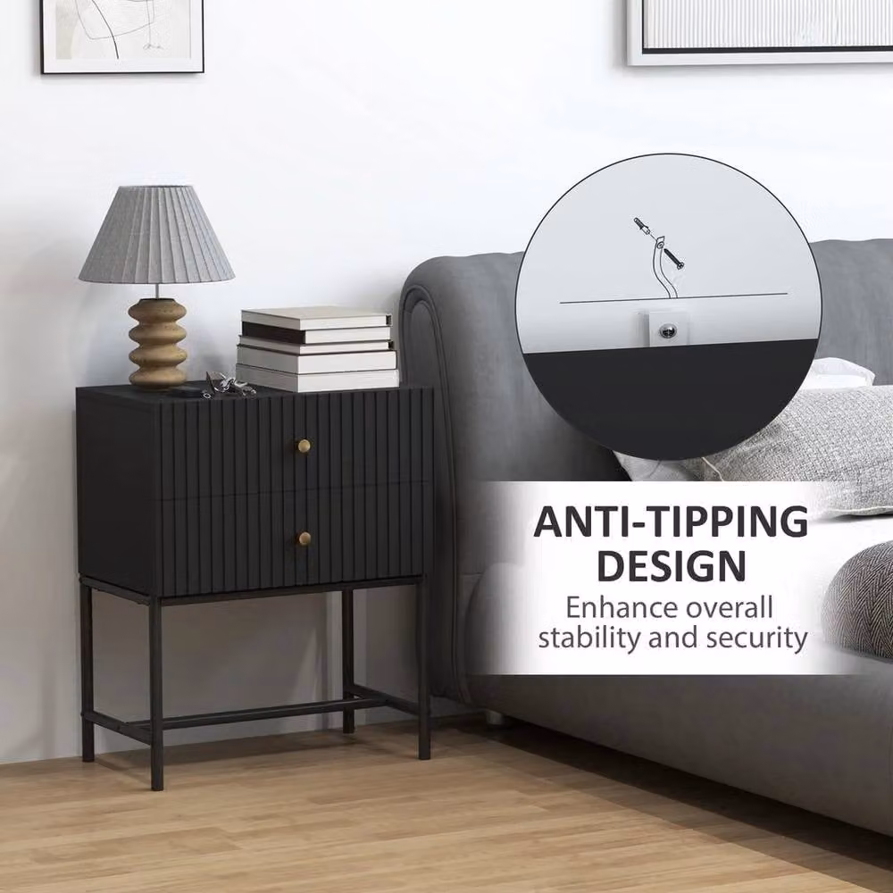 PAWNORA Modern Bedside Table Set of 2 in Black and Gold – 4