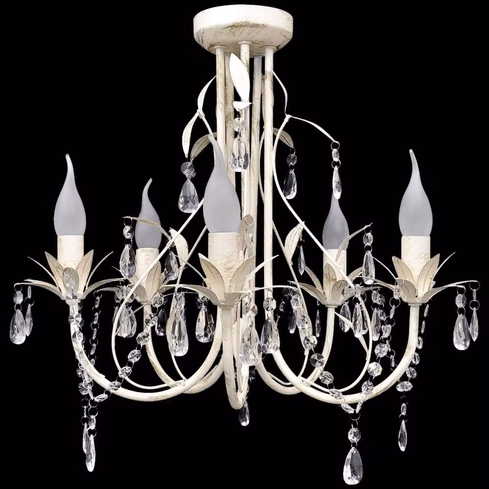 Berkfield Home Crystal Pendant Chandelier in White with 5 E14 Bulbs – 2