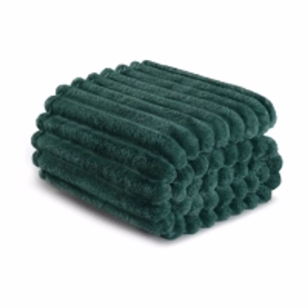 Dyzi Ribbed Jacquard Fleece Bed Blanket Throw in Dark Green, W: 150 cm, L: 200 cm – 4