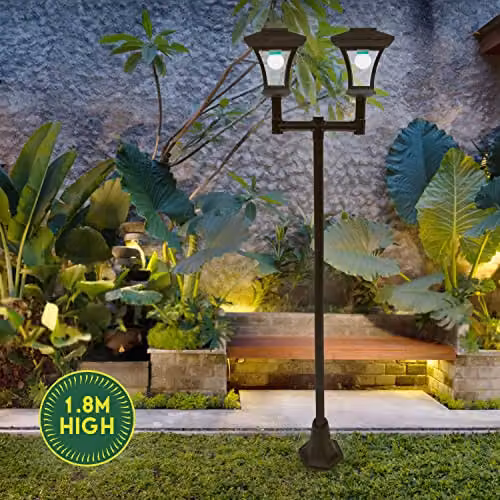 GardenKraft Twin Head Solar Powered LED Garden Lamp Post in Black, Height: 170 cm – 3