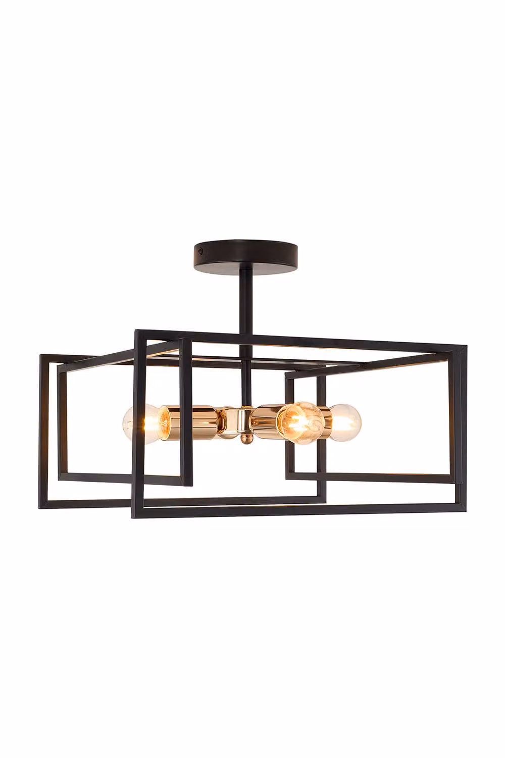 Living and Home 4-Light Industrial Semi-Flush Mount Ceiling Light in Black and Gold/Brass – 2